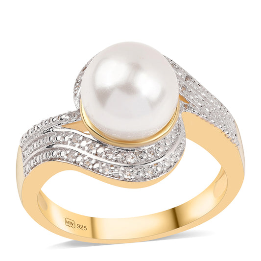 Kullattu hopeaSormus Makeanveden Valkoisella HelmellÀ ja Valkoisella Topaasilla