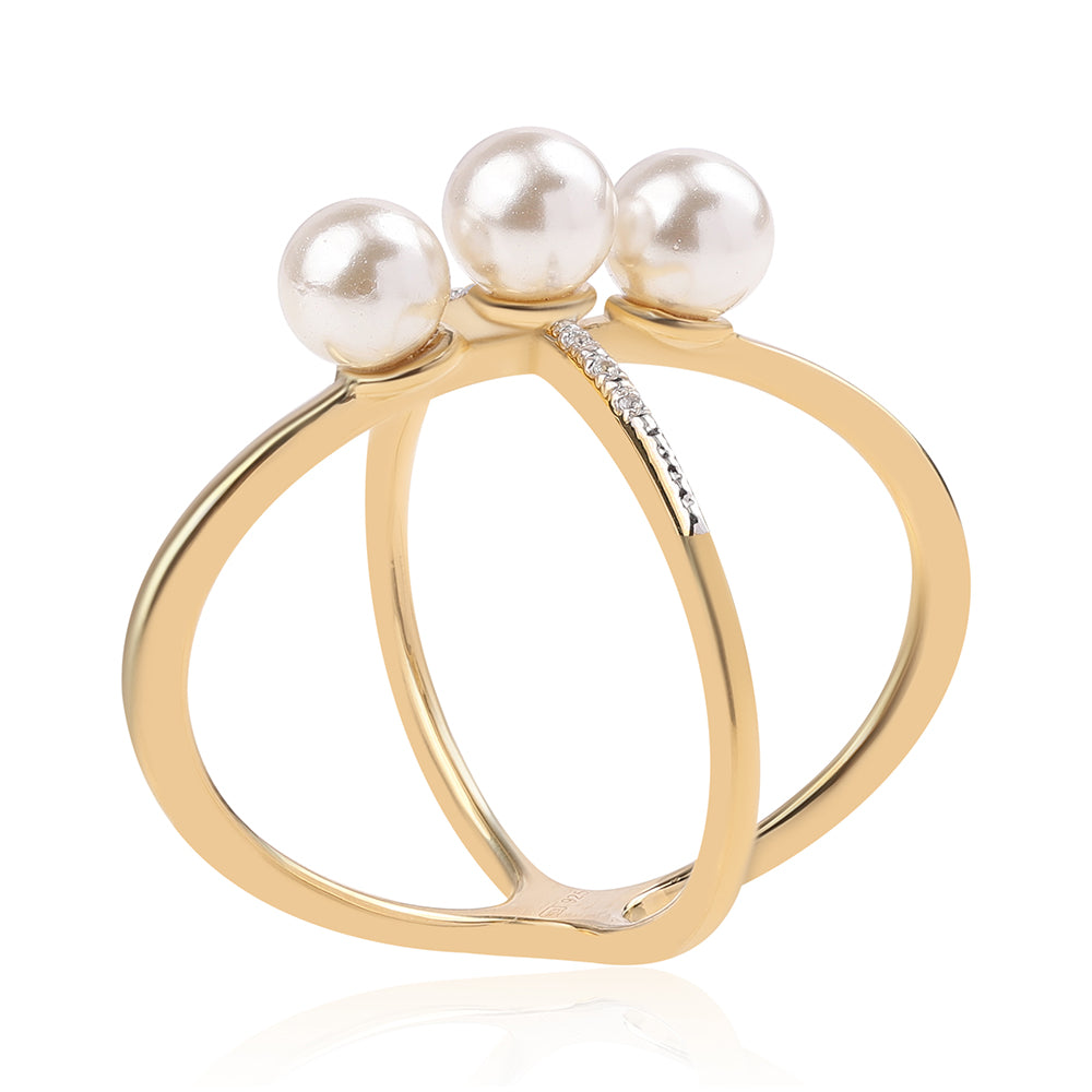 Kullattu hopeaSormus Makeanveden Valkoisella Helmellä ja Valkoisella Topaasilla