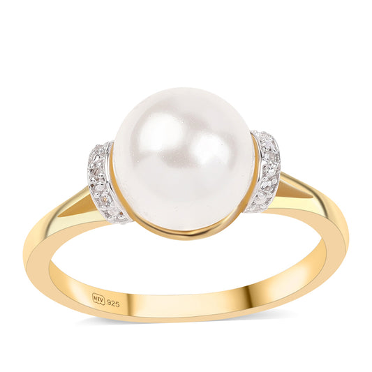 Kullattu hopeaSormus Makeanveden Valkoisella HelmellÀ ja Valkoisella Topaasilla