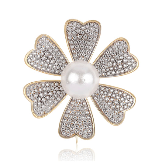 Kullattu hopeaRintaneula Makeanveden Valkoisella Helmellä