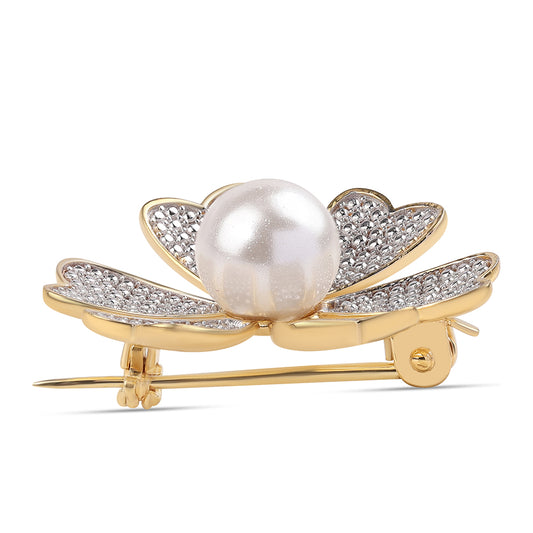 Kullattu hopeaRintaneula Makeanveden Valkoisella Helmellä