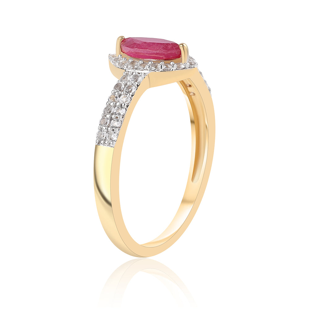 Kullattu hopeaSormus Mosambikin Rubiinilla ja Valkoisella Topaasilla