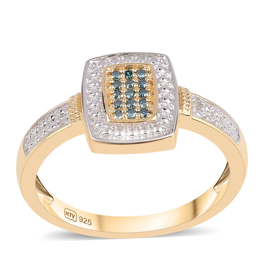 Kullattu hopeaSormus Sinisellä Timantilla ja Valkoisella Topaasilla