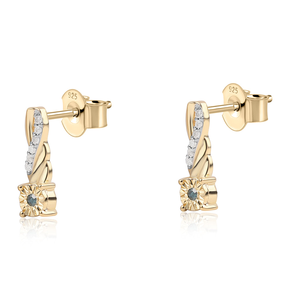 Kullatut hopeat Korvakorut Sinisellä Timantilla ja Valkoisella Timantilla