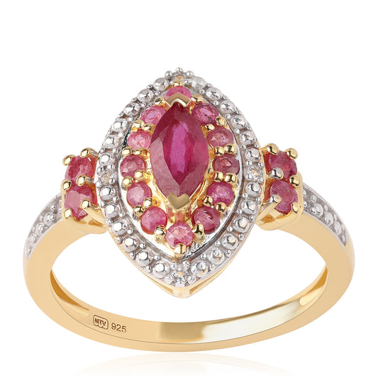 Kullattu hopeaSormus Mosambikin Rubiinilla ja Valkoisella Topaasilla