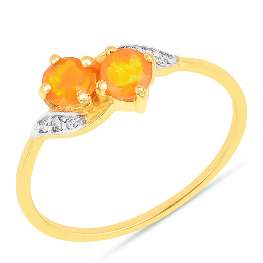 Kullattu hopeaSormus Tuliopaalilla ja Valkoisella Zirkonilla