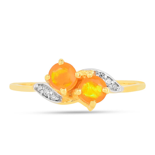 Kullattu hopeaSormus Tuliopaalilla ja Valkoisella Zirkonilla