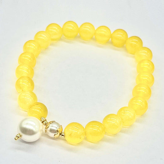 Kullattu hopeaRannekoru Marsdenjoen Keltaisella Jadeiitilla ja Lasihelmi