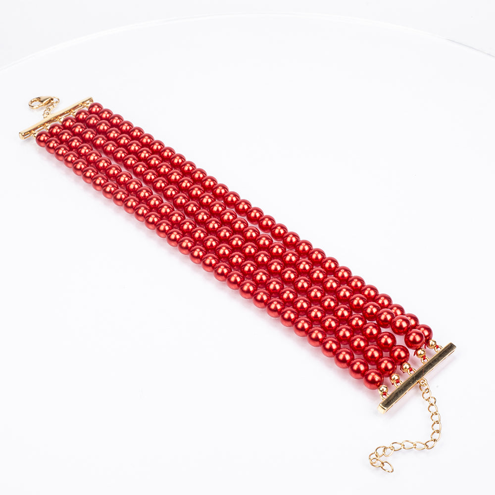 Kullattu hopeaRannekoru Punainen makeanveden helmellä