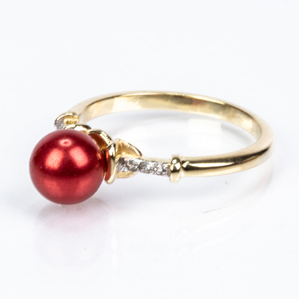 Kullattu hopeaSormus Punainen makeanveden helmellä ja Valkoisella Topaasilla