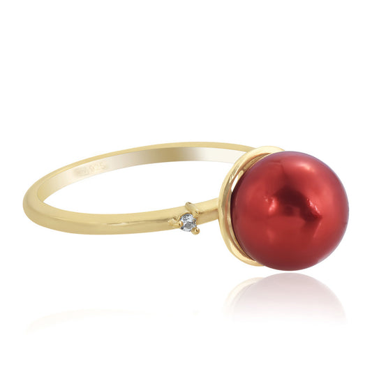 Kullattu hopeaSormus Punainen makeanveden helmellÀ ja Valkoisella Topaasilla