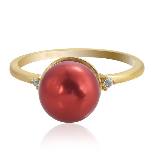 Kullattu hopeaSormus Punainen makeanveden helmellÀ ja Valkoisella Topaasilla