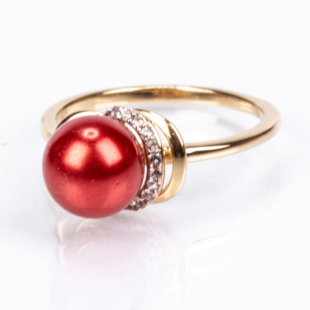 Kullattu hopeaSormus Punainen makeanveden helmellä ja Valkoisella Topaasilla