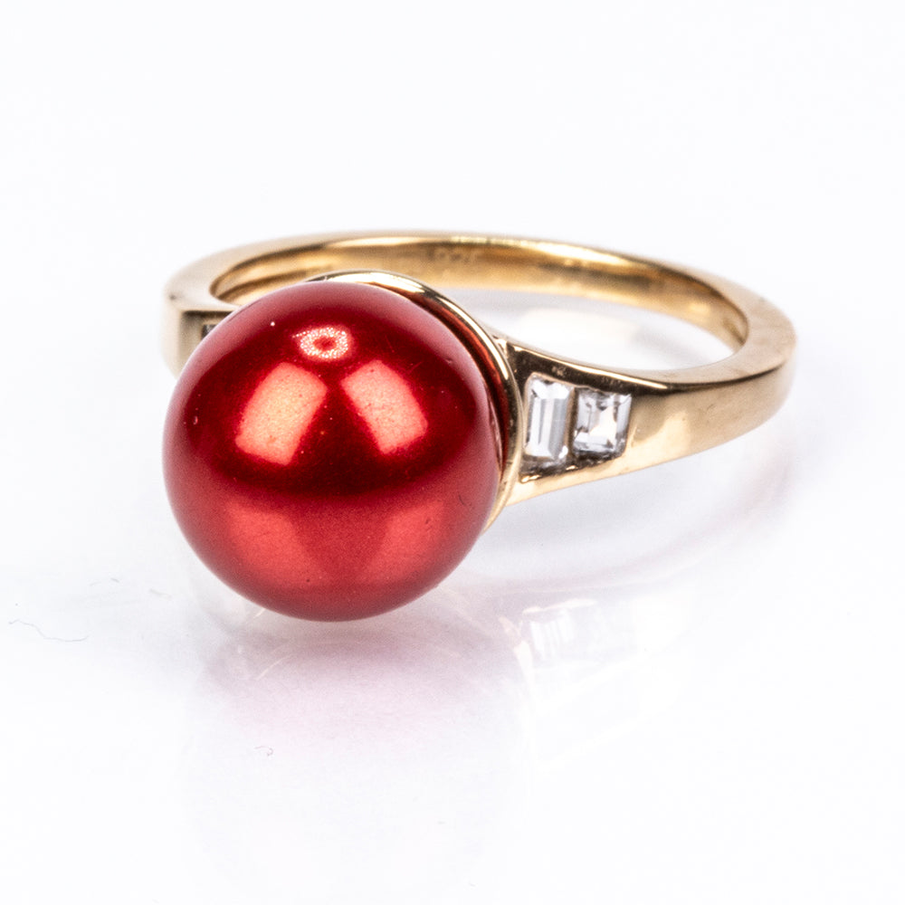 Kullattu hopeaSormus Punainen makeanveden helmellä ja Valkoisella Topaasilla