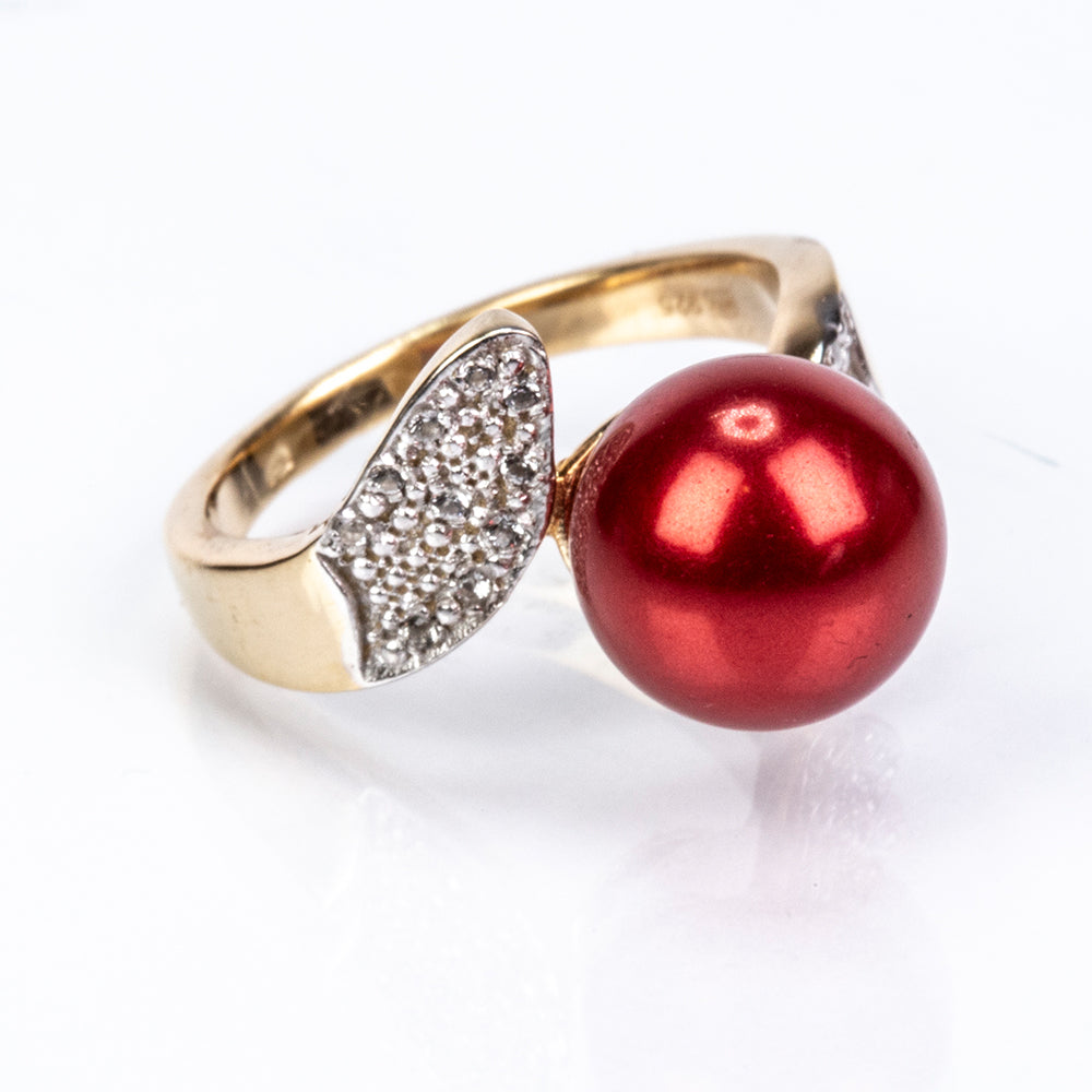 Kullattu hopeaSormus Punainen makeanveden helmellä ja Valkoisella Topaasilla
