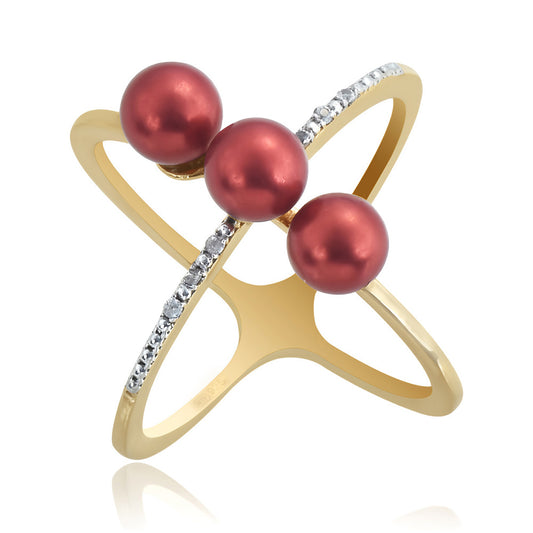 Kullattu hopeaSormus Punainen makeanveden helmellÀ ja Valkoisella Topaasilla