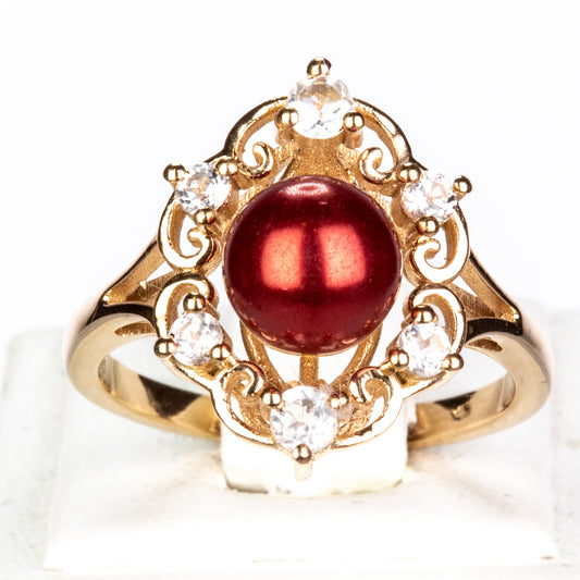 Kullattu hopeaSormus Punainen makeanveden helmellÀ ja Valkoisella Topaasilla