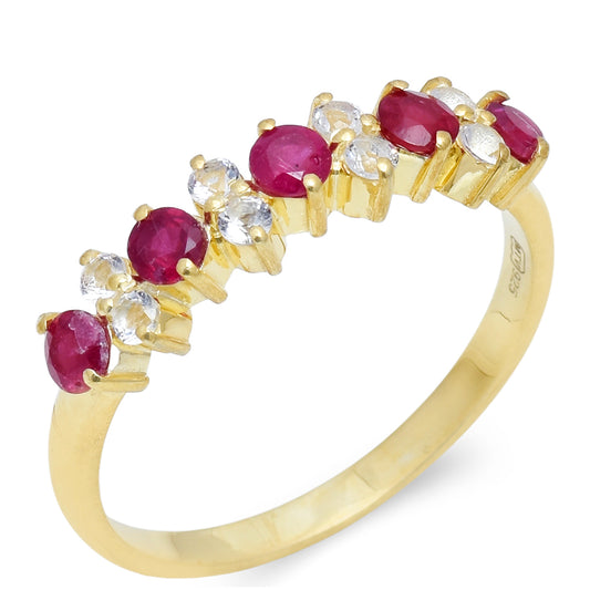 Kullattu hopeaSormus Malagassin Rubiinilla ja Valkoisella Topaasilla