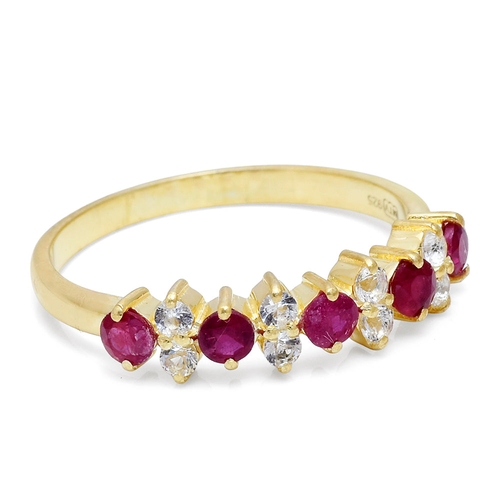 Kullattu hopeaSormus Malagassin Rubiinilla ja Valkoisella Topaasilla