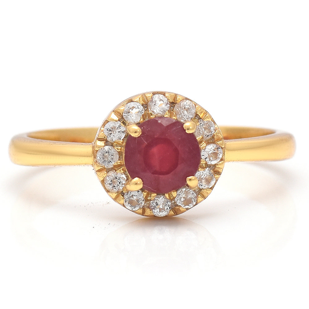 Kullattu hopeaSormus Malagassin Rubiinilla ja Valkoisella Topaasilla