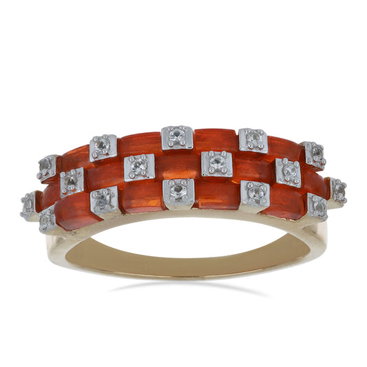 Kullattu hopeaSormus Lega Dembin Oranssilla Opaalilla ja Valkoisella Topaasilla