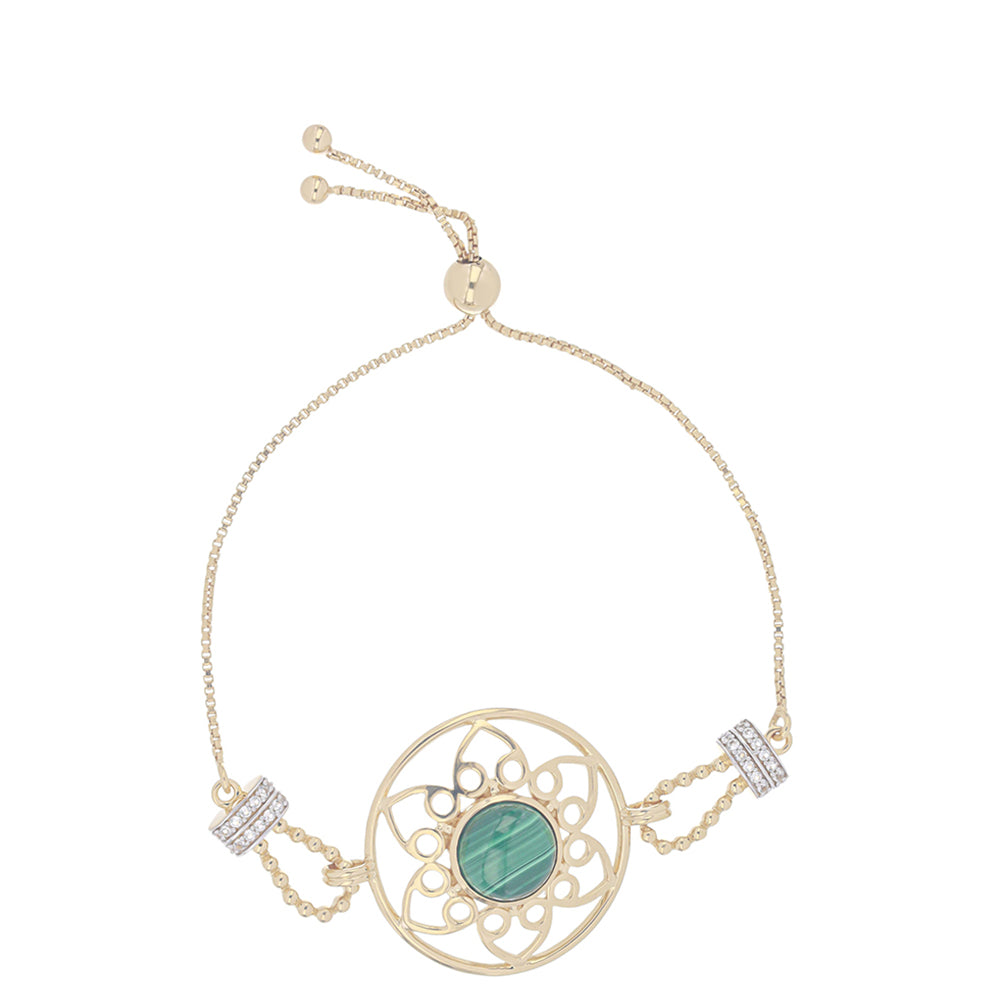 Kullattu hopeaRannekoru Malakiitilla ja Valkoisella Topaasilla