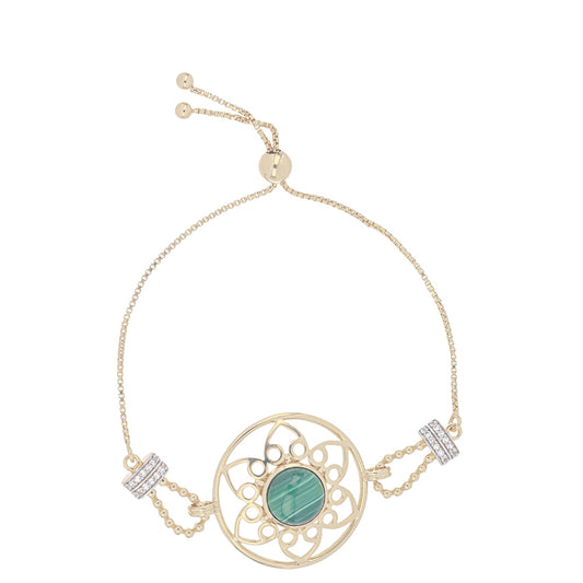 Kullattu hopeaRannekoru Malakiitilla ja Valkoisella Topaasilla