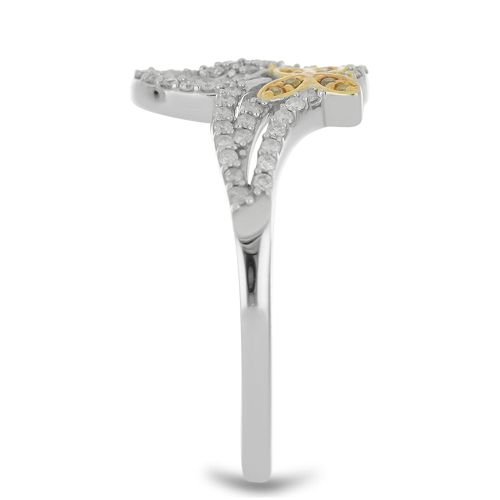 Kullattu hopeaSormus Keltaisella Timantilla ja Valkoisella Timantilla