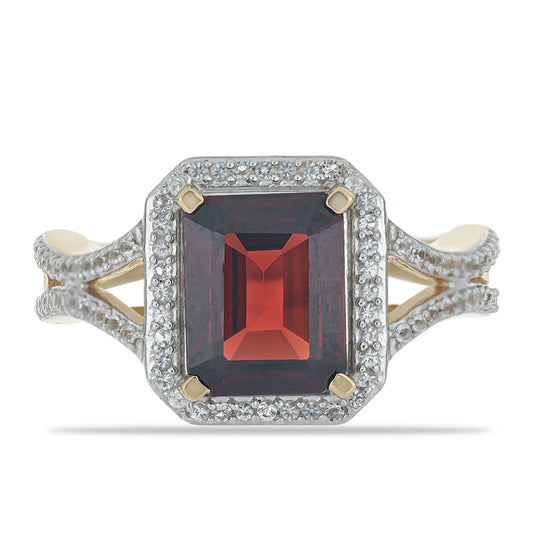 Kullattu hopeaSormus Barton Granaatilla ja Valkoisella Topaasilla