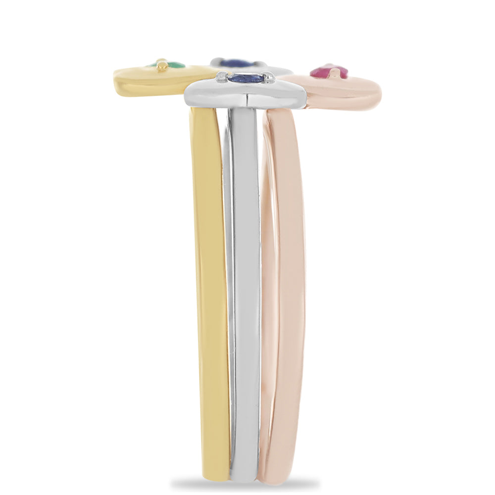 Kolmella sävyllä päällystetty korkealaatuinen hopeaSetti Malagassin Rubiinilla ja Brasilian Smaragdilla ( Sormus )