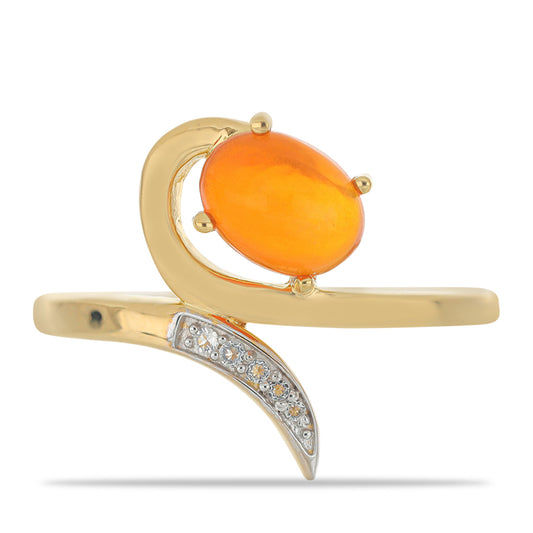 Kullattu hopeaSormus Lega Dembi Tuliopaalilla ja Valkoisella Topaasilla