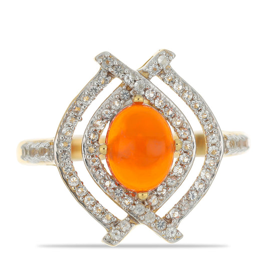 Kullattu hopeaSormus Lega Dembi Tuliopaalilla ja Valkoisella Topaasilla