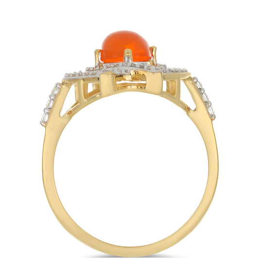 Kullattu hopeaSormus Lega Dembi Tuliopaalilla ja Valkoisella Topaasilla