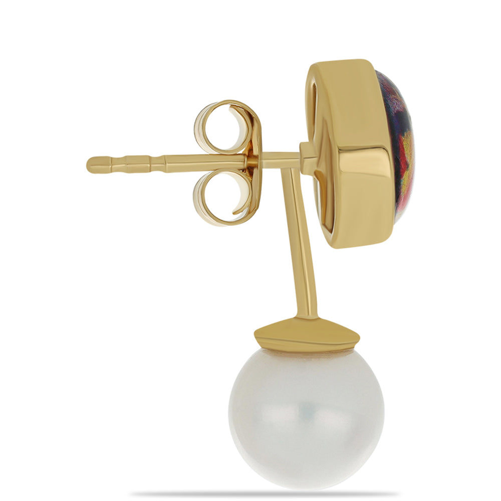 Kullatut hopeat Korvakorut Emaloidulla ja Makeanveden Valkoisella Helmellä