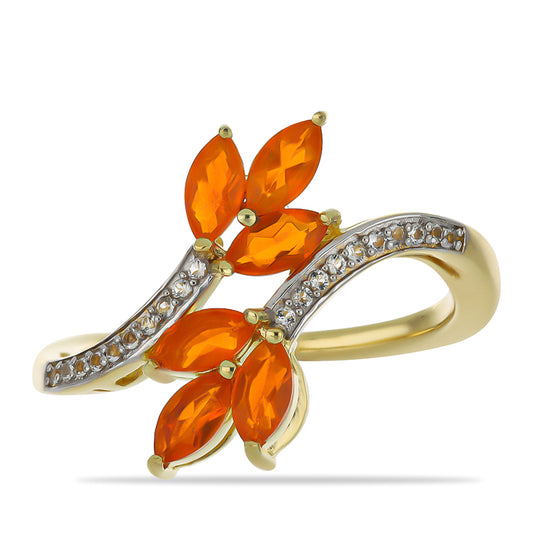 Kullattu hopeaSormus Lega Dembi Tuliopaalilla ja Valkoisella Topaasilla