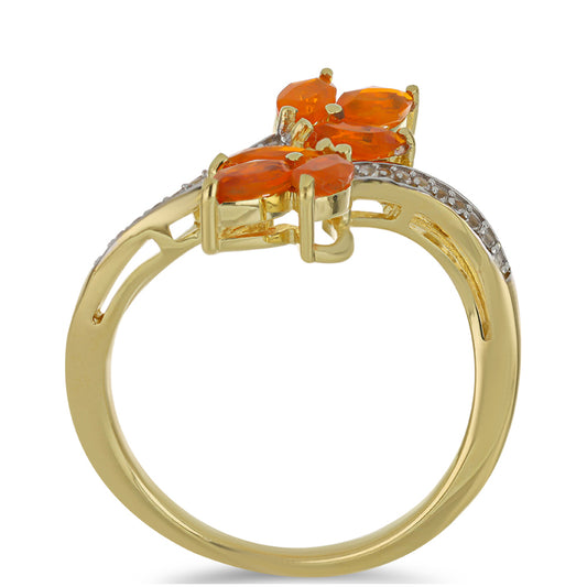 Kullattu hopeaSormus Lega Dembi Tuliopaalilla ja Valkoisella Topaasilla