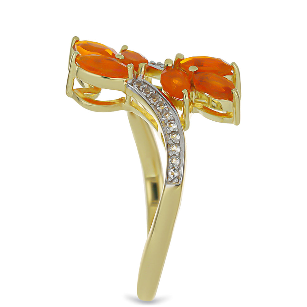 Kullattu hopeaSormus Lega Dembi Tuliopaalilla ja Valkoisella Topaasilla