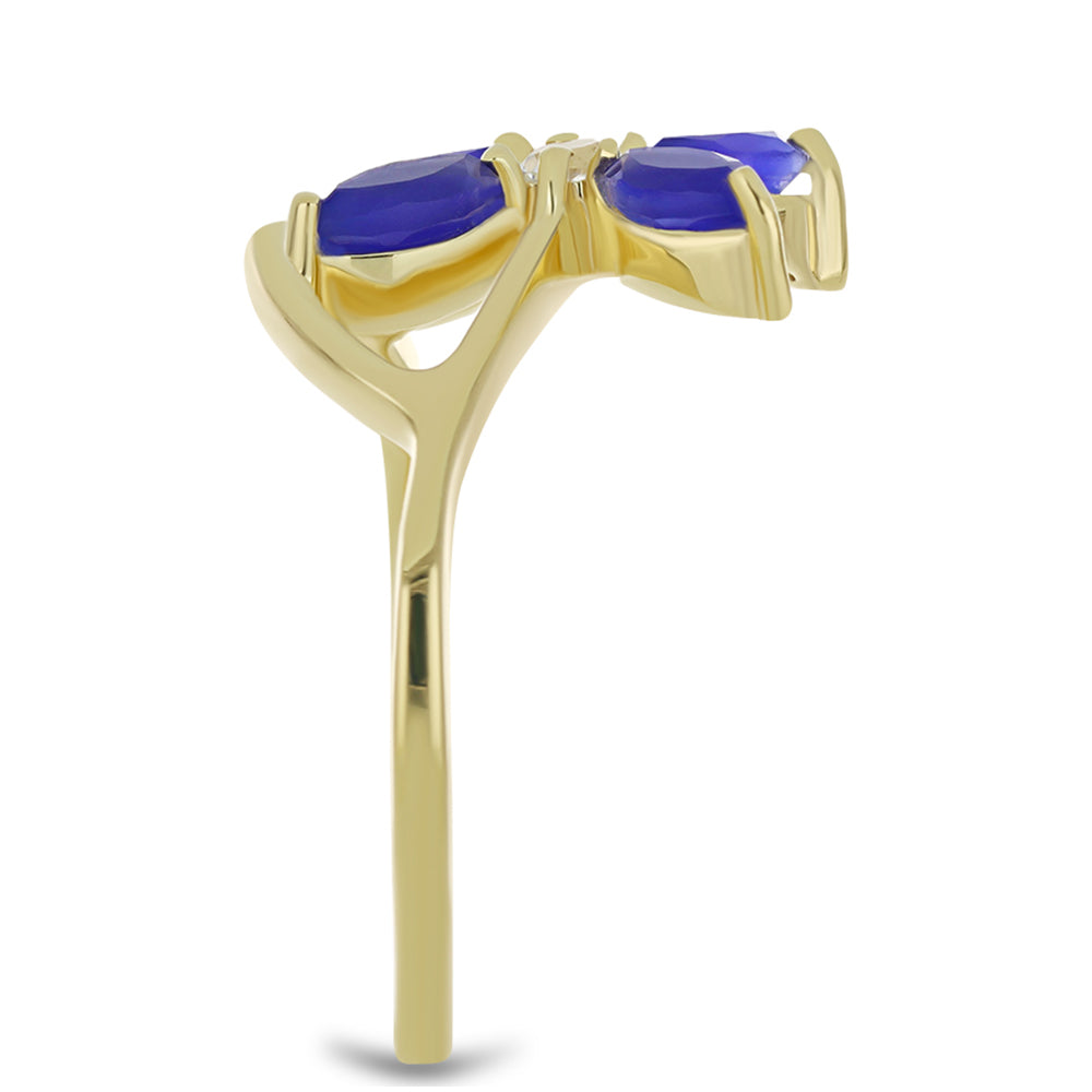 Kullattu hopeaSormus Sinisellä Akaatilla ja Valkoisella Topaasilla