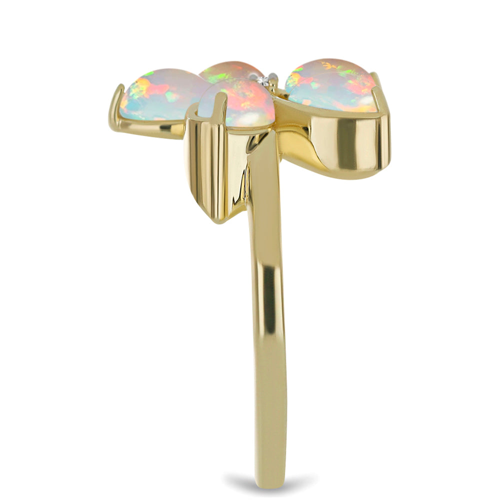 Kullattu hopeaSormus Etiopialaisella Lega Dembi Opaalilla ja Valkoisella Topaasilla