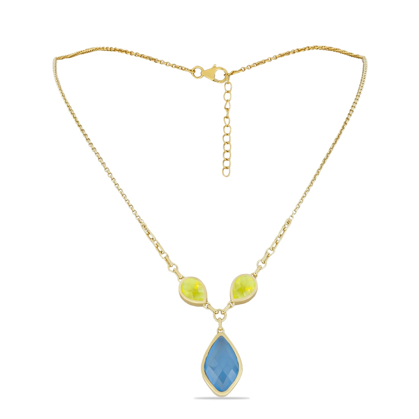 Kullattu hopeaKaulakoru Sitruunakalcedonialla ja Sinisellä Kalsedonilla