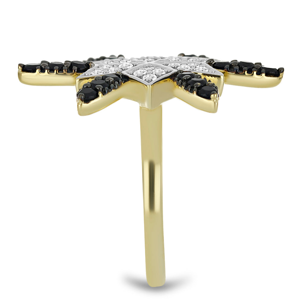 Kullattu hopeaSormus Mustalla Spinellillä ja Valkoisella Topaasilla