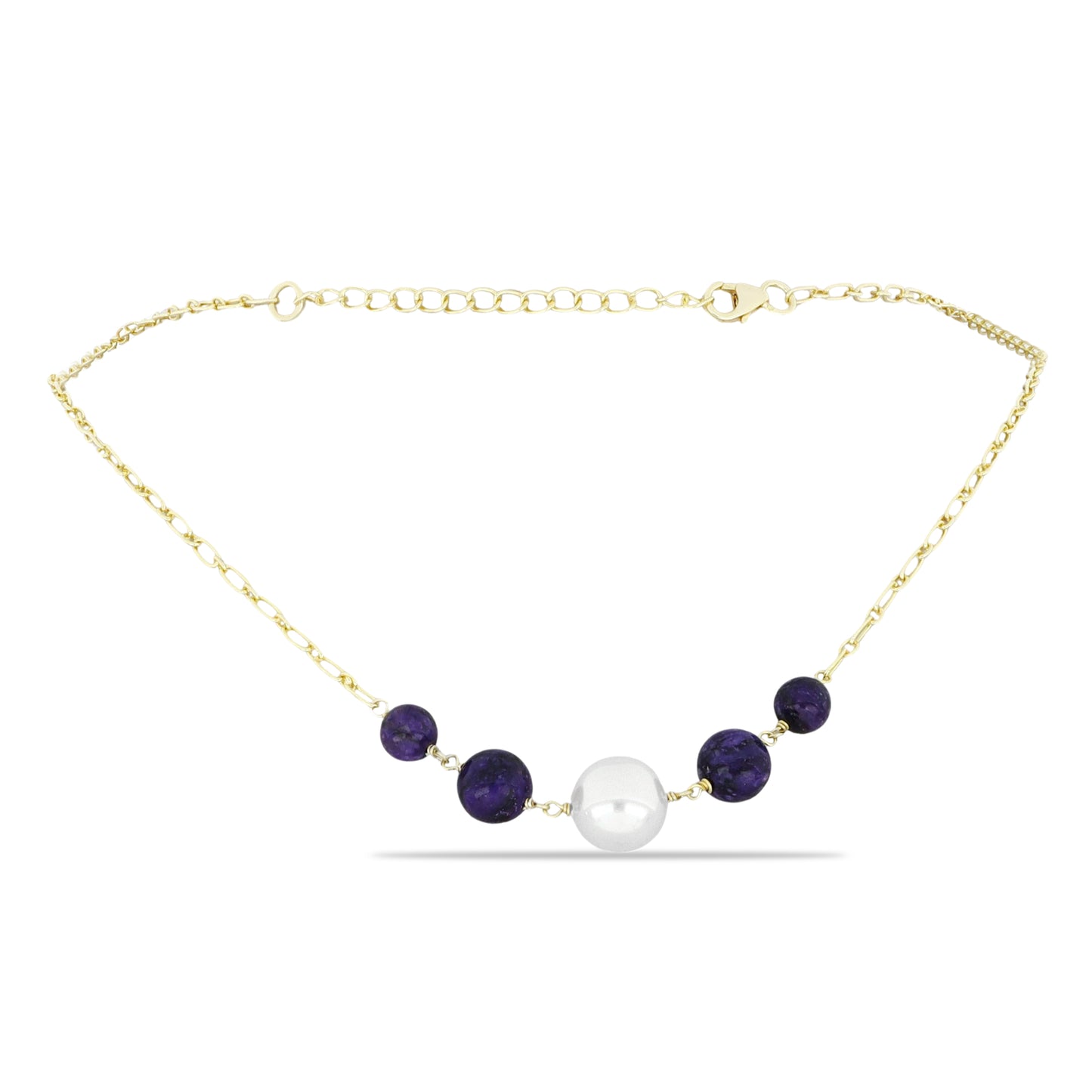 Kullattu hopeaKaulakoru Tšaroiitilla ja Makeanveden Valkoisella Helmellä