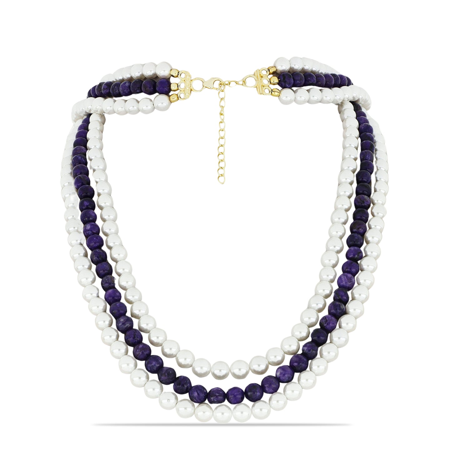 Kullattu hopeaKaulakoru Tšaroiitilla ja Makeanveden Valkoisella Helmellä