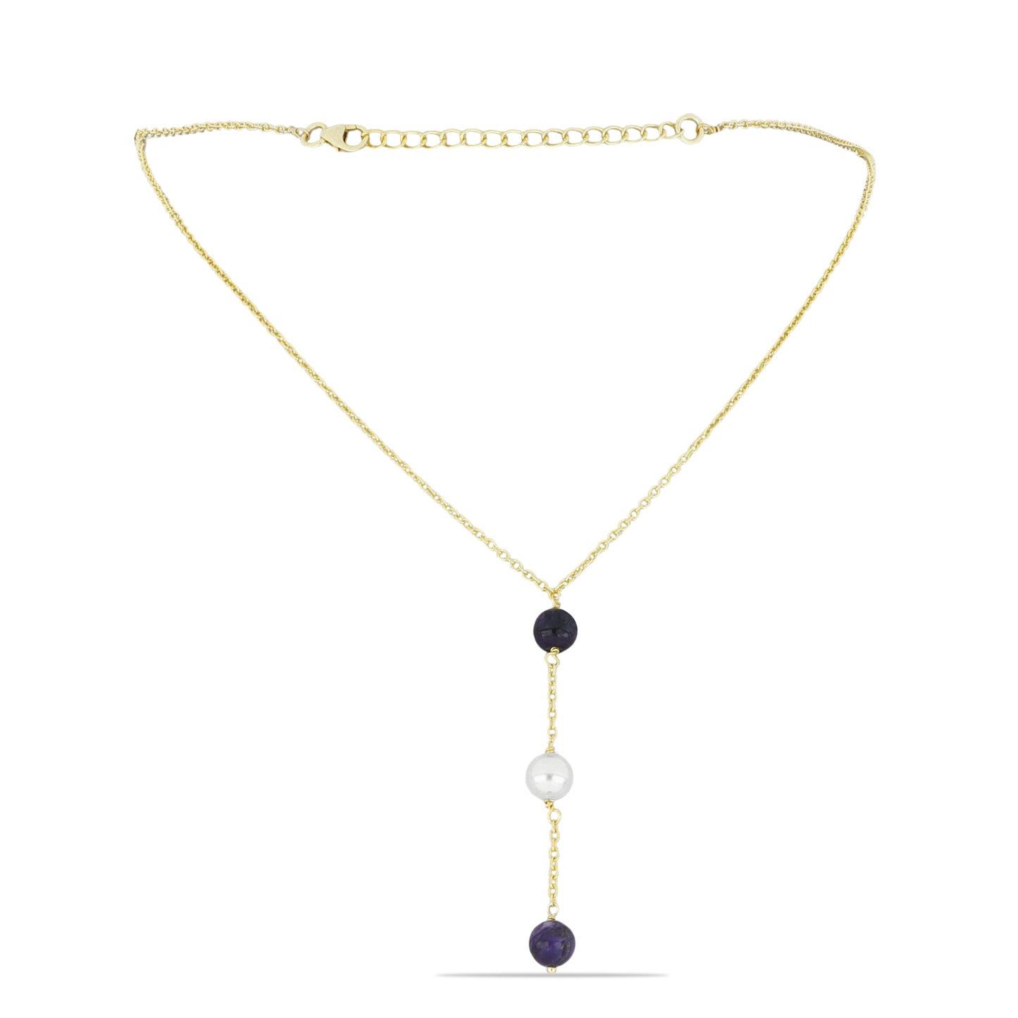 Kullattu hopeaKaulakoru Tšaroiitilla ja Makeanveden Valkoisella Helmellä