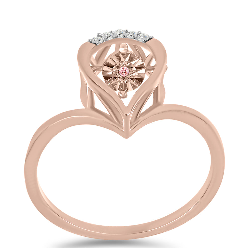 Kullattu hopeaSormus Vaaleanpunaisella Tanssivalla Timantilla ja Valkoisella Topaasilla