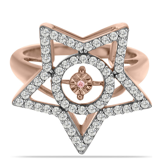 Kullattu hopeaSormus Vaaleanpunaisella Tanssivalla Timantilla ja Valkoisella Topaasilla