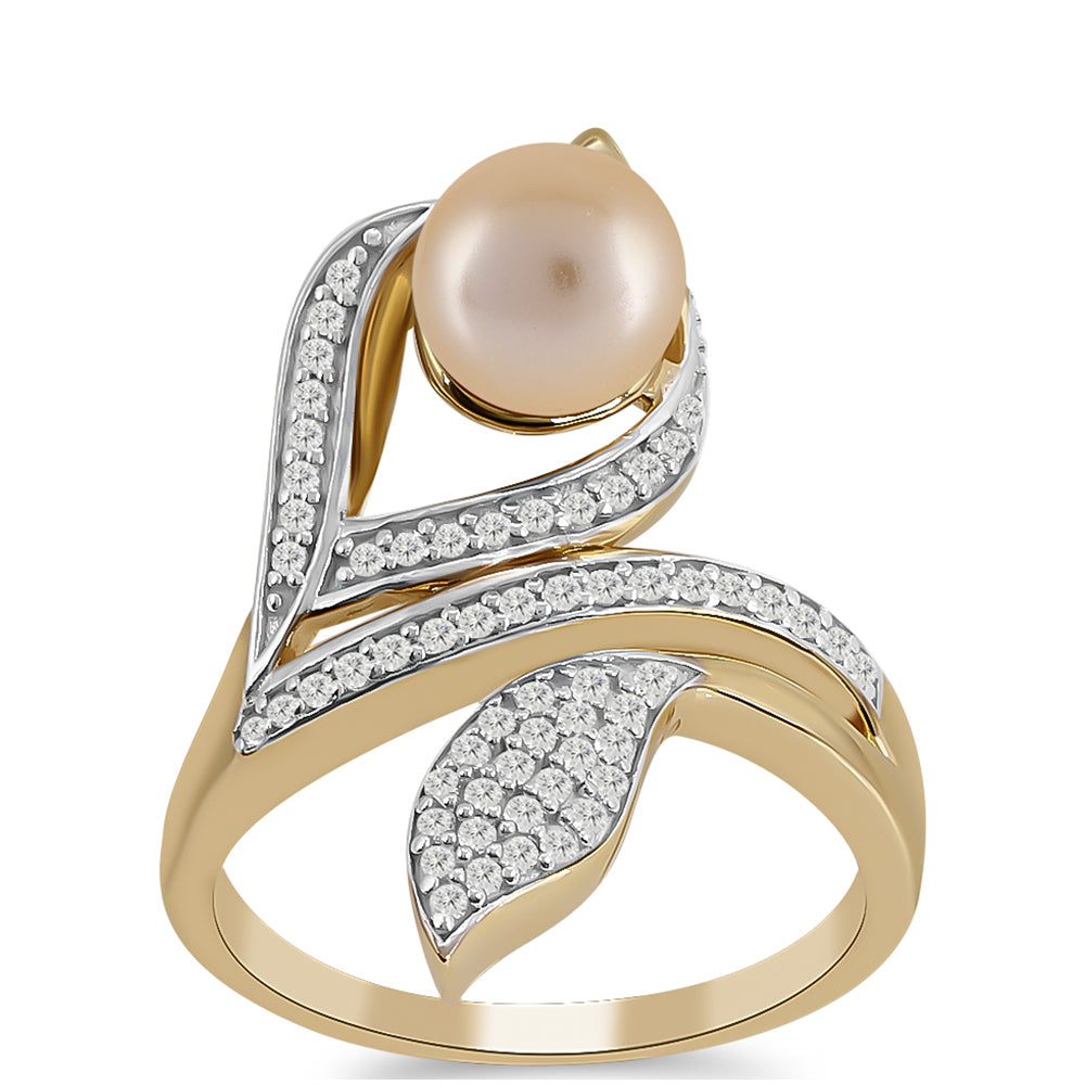 Kullattu hopeaSormus Kultaisella Makeanveden Helmellä ja Valkoisella Topaasilla