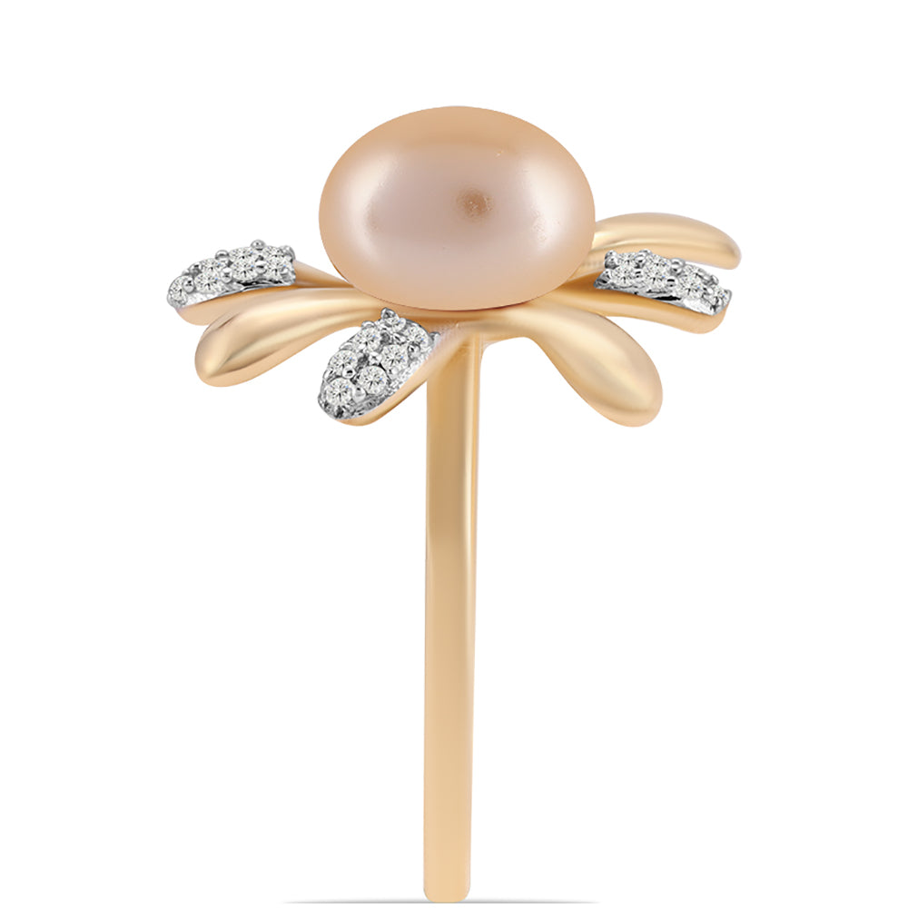 Kullattu hopeaSormus Kultaisella Makeanveden Helmellä ja Valkoisella Topaasilla