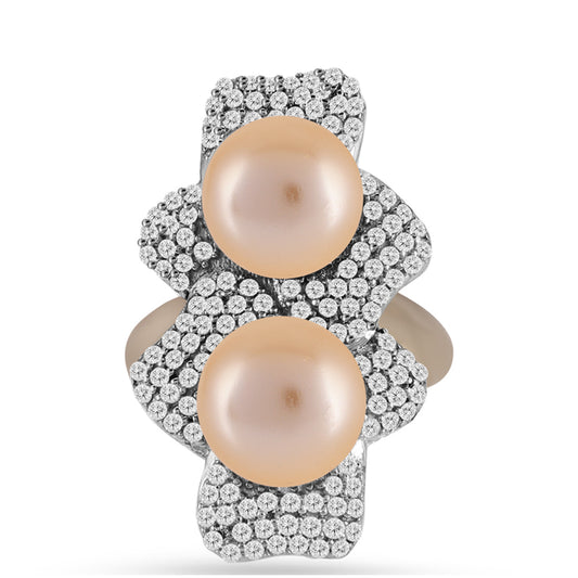 Kullattu hopeaSormus Kultaisella Makeanveden HelmellÀ ja Valkoisella Topaasilla