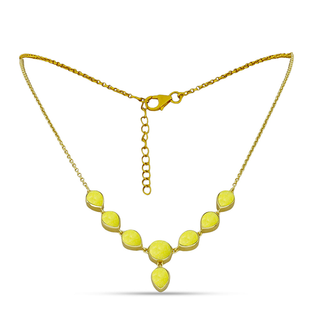 Kullattu hopeaKaulakoru Keltaisella Serpentiinillä